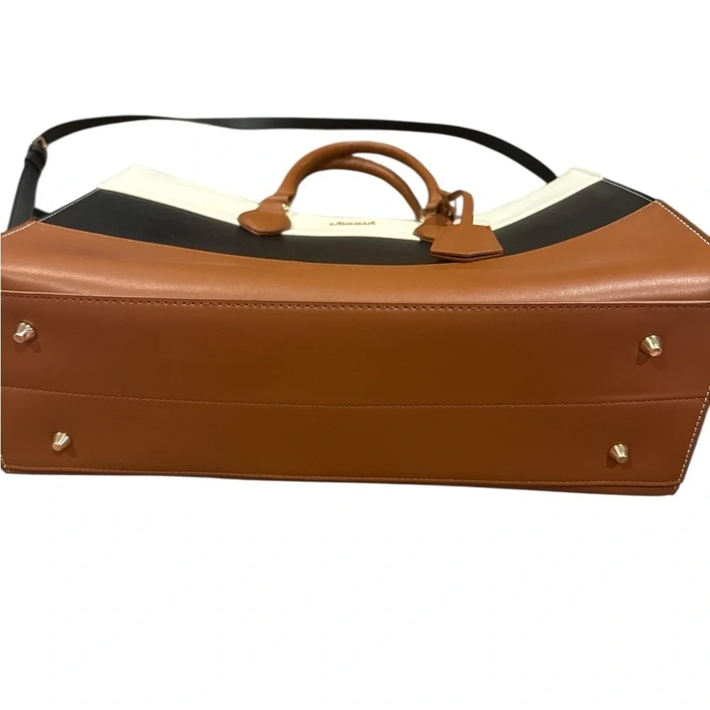 Loveook Elegant Leather Handbag - Black, White, and Brown